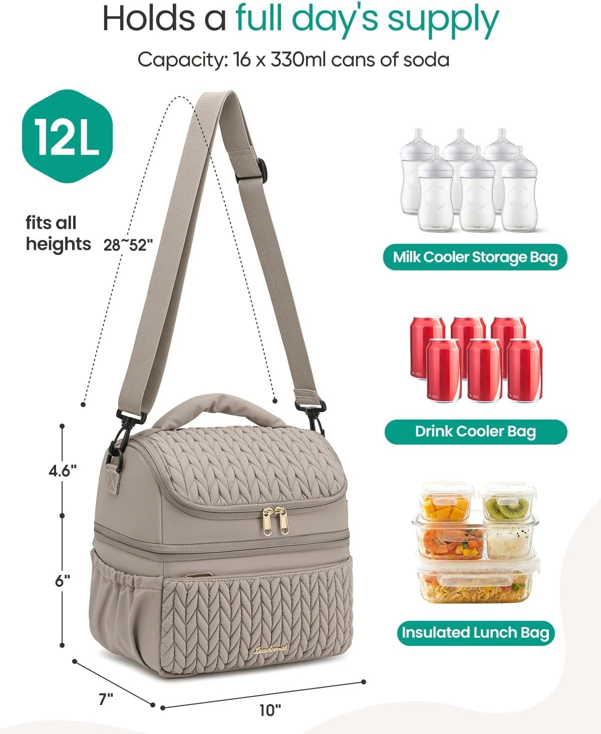 Breastmilk Cooler Bag, 12L Double Deck with Detachable Divider