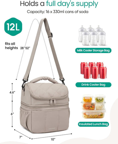 Breastmilk Cooler Bag, 12L Double Deck with Detachable Divider