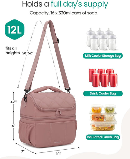 Breastmilk Cooler Bag, 12L Double Deck with Detachable Divider
