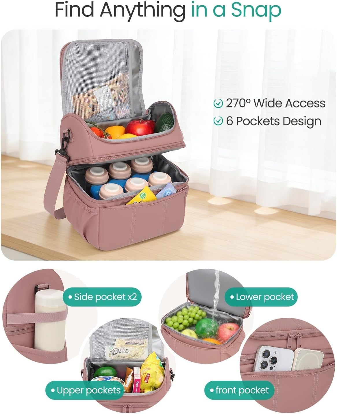 Breastmilk Cooler Bag, 12L Double Deck with Detachable Divider