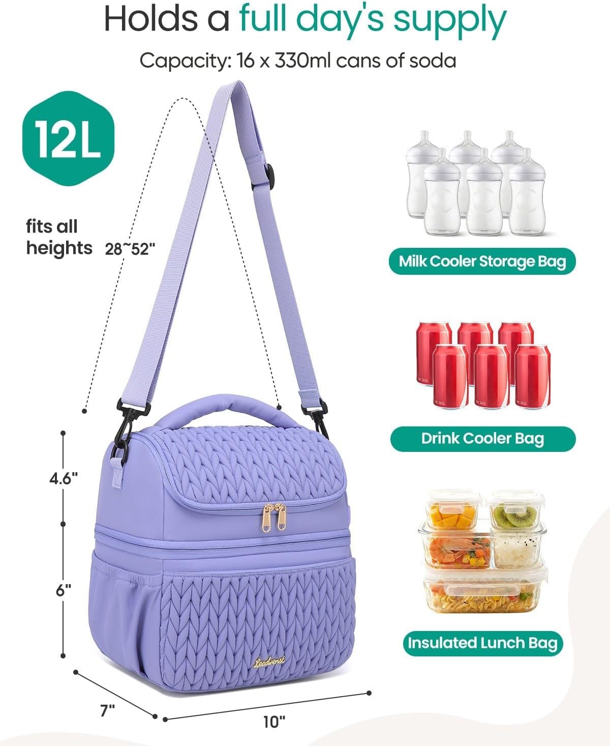 Breastmilk Cooler Bag, 12L Double Deck with Detachable Divider