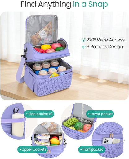 Breastmilk Cooler Bag, 12L Double Deck with Detachable Divider