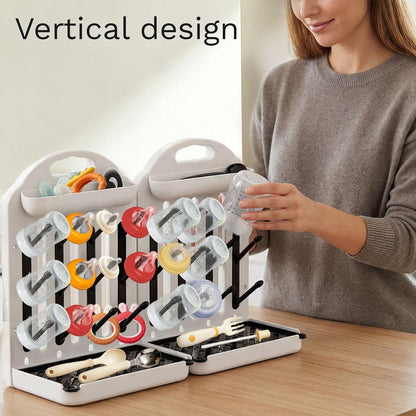 Baby Bottle Drying Rack 2 Pack, 24-Hook Modular Vertical Bottle Drying Rack for Baby Bottles, Pump Parts and Pacifiers, Space Saving Countertop Baby Bottle Organizer with Stable Base and Drip Trays