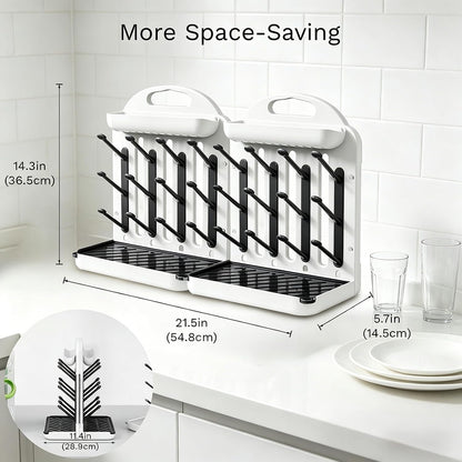Baby Bottle Drying Rack 2 Pack, 24-Hook Modular Vertical Bottle Drying Rack for Baby Bottles, Pump Parts and Pacifiers, Space Saving Countertop Baby Bottle Organizer with Stable Base and Drip Trays