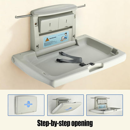 Fold-Down Baby Changing Station - Wall-Mounted, Space-Saving Design with Safety Straps for Commercial & Residential Restrooms (Horizontal Version)