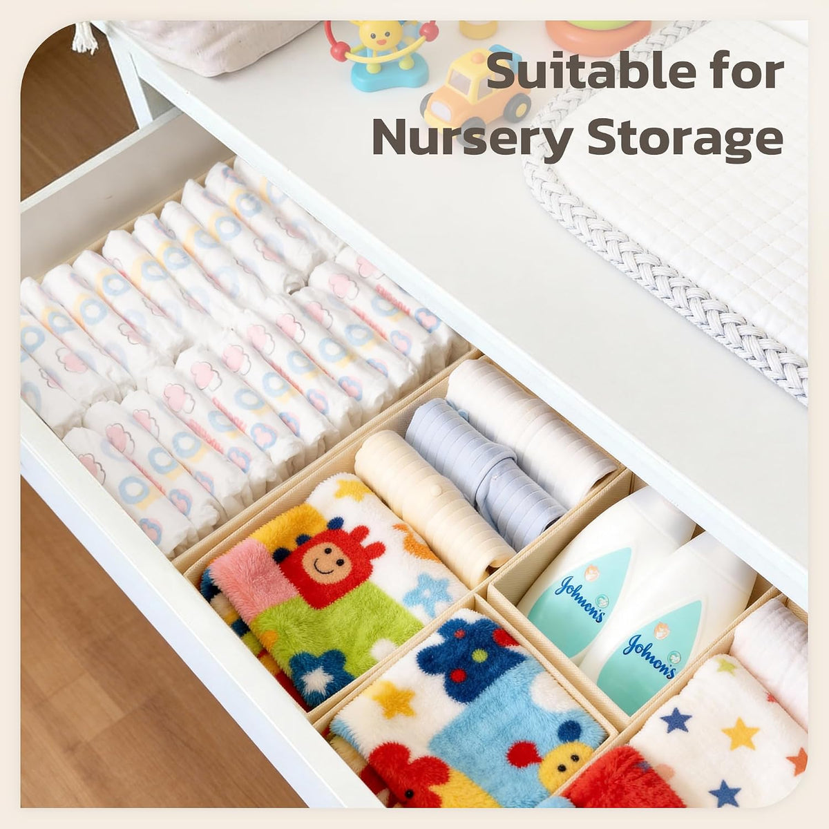 Drawer Organizer, 16 Pack Baby Dresser Organizer for Nursery, Foldable Closet Organizers and Storage Dresser Dividers for Clothes, Socks, Scarves, Ties (Beige)