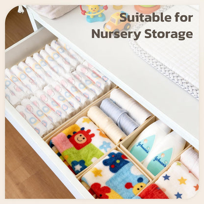 Drawer Organizer, 16 Pack Baby Dresser Organizer for Nursery, Foldable Closet Organizers and Storage Dresser Dividers for Clothes, Socks, Scarves, Ties (Beige)