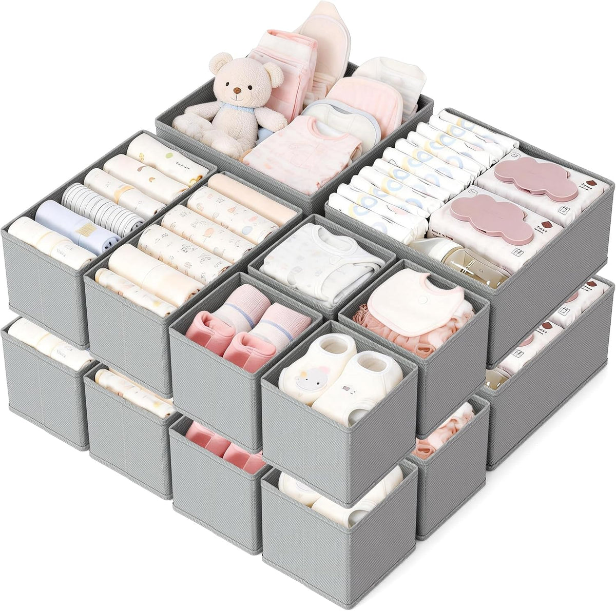 Drawer Organizer, 16 Pack Baby Dresser Organizer for Nursery, Foldable Closet Organizers and Storage Dresser Dividers for Clothes, Socks, Scarves, Ties (Beige)