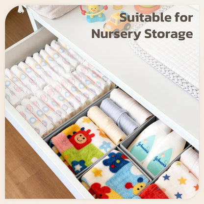 Drawer Organizer, 16 Pack Baby Dresser Organizer for Nursery, Foldable Closet Organizers and Storage Dresser Dividers for Clothes, Socks, Scarves, Ties (Beige)