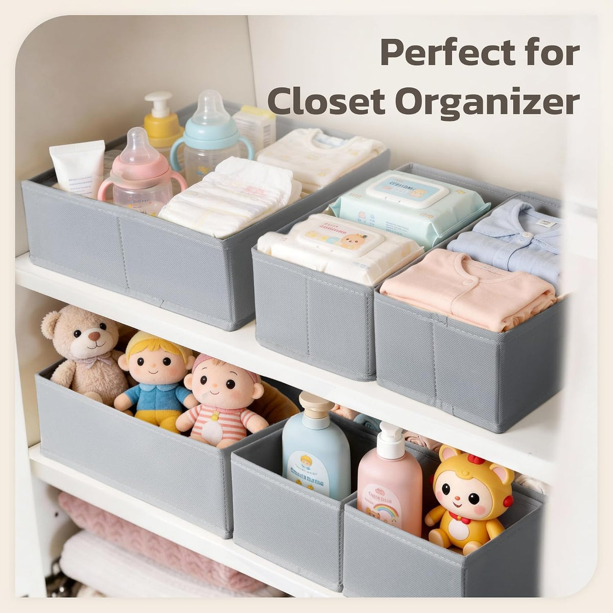 Drawer Organizer, 16 Pack Baby Dresser Organizer for Nursery, Foldable Closet Organizers and Storage Dresser Dividers for Clothes, Socks, Scarves, Ties (Beige)