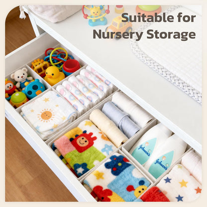 Drawer Organizer, 16 Pack Baby Dresser Organizer for Nursery, Foldable Closet Organizers and Storage Dresser Dividers for Clothes, Socks, Scarves, Ties (Beige)