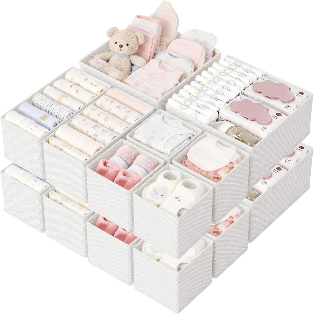 Drawer Organizer, 16 Pack Baby Dresser Organizer for Nursery, Foldable Closet Organizers and Storage Dresser Dividers for Clothes, Socks, Scarves, Ties (Beige)