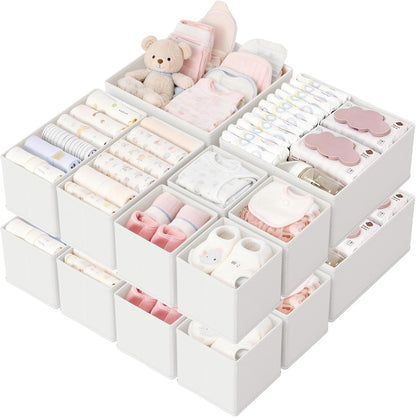 Drawer Organizer, 16 Pack Baby Dresser Organizer for Nursery, Foldable Closet Organizers and Storage Dresser Dividers for Clothes, Socks, Scarves, Ties (Beige)