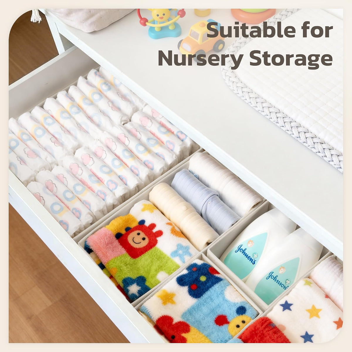 Drawer Organizer, 16 Pack Baby Dresser Organizer for Nursery, Foldable Closet Organizers and Storage Dresser Dividers for Clothes, Socks, Scarves, Ties (Beige)