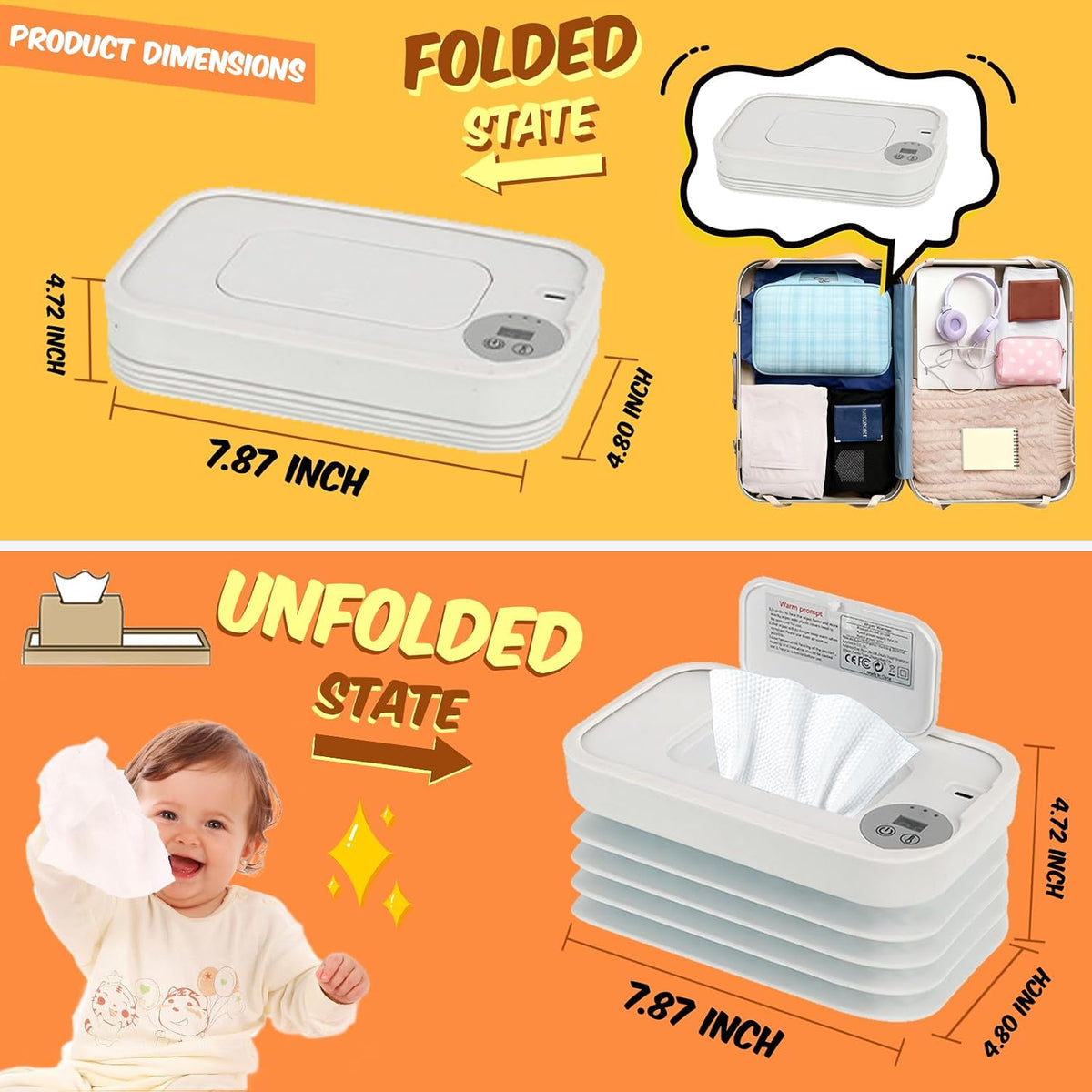 2026 New Baby Wipe Warmer and Baby Wet Wipes Dispenser | Foldable Portable Large Capacity Baby Wipes Warmer for Babies | Innovative Foldable Design | Fast and Even Heating Diaper Wipe Warmer