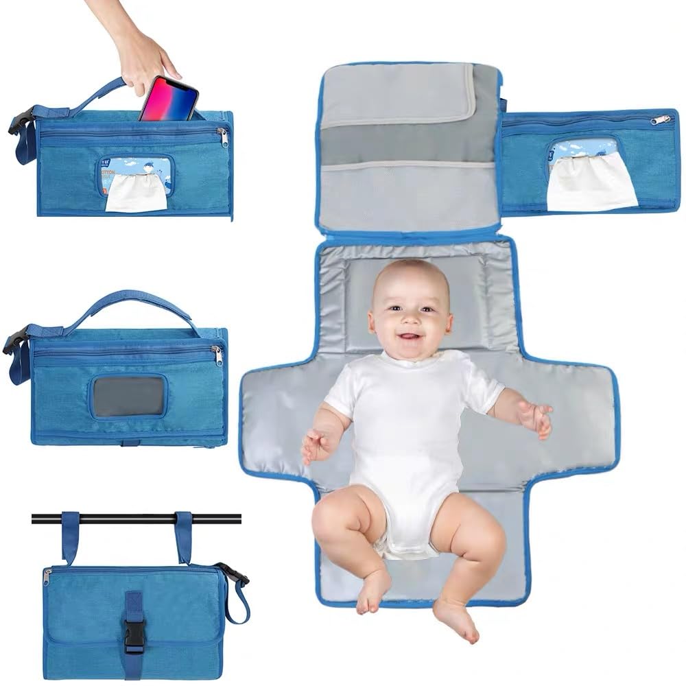 Portable Diaper Changing Pad,Waterproof Foldable Travel Baby Changing Pat Diaper Bag Mat with Wipe Dispenser Pocket & Stroller Straps,Baby Registry Must Haves,New Born Baby Boy Girls Essentials Gift