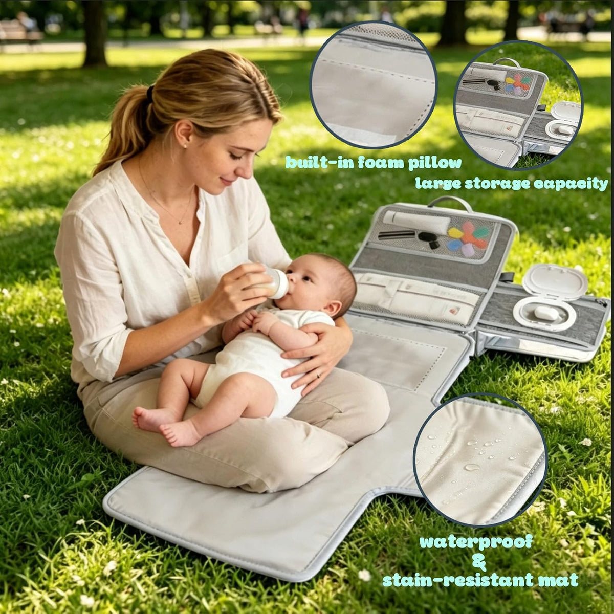 Portable Diaper Changing Pad,Waterproof Foldable Travel Baby Changing Pat Diaper Bag Mat with Wipe Dispenser Pocket & Stroller Straps,Baby Registry Must Haves,New Born Baby Boy Girls Essentials Gift