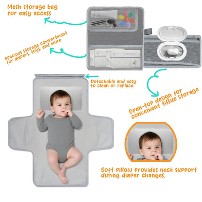 Portable Diaper Changing Pad,Waterproof Foldable Travel Baby Changing Pat Diaper Bag Mat with Wipe Dispenser Pocket & Stroller Straps,Baby Registry Must Haves,New Born Baby Boy Girls Essentials Gift