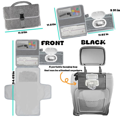 Portable Diaper Changing Pad,Waterproof Foldable Travel Baby Changing Pat Diaper Bag Mat with Wipe Dispenser Pocket & Stroller Straps,Baby Registry Must Haves,New Born Baby Boy Girls Essentials Gift