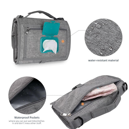 Portable Diaper Changing Pad,Waterproof Foldable Travel Baby Changing Pat Diaper Bag Mat with Wipe Dispenser Pocket & Stroller Straps,Baby Registry Must Haves,New Born Baby Boy Girls Essentials Gift