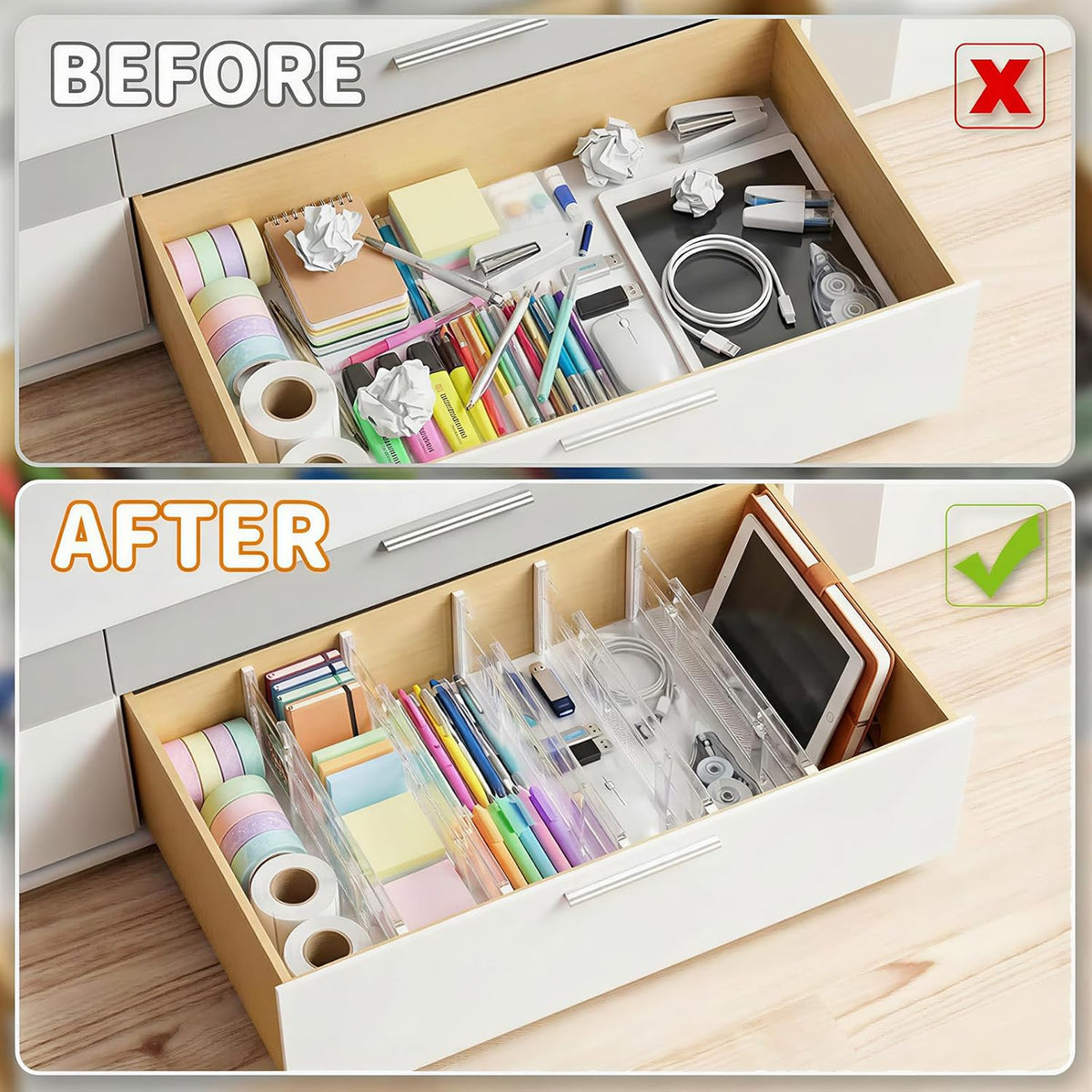 8 Pack Drawer Dividers 6" High - Tall Acrylic Drawer Divider for Clothes, 12.3-18" Adjustable Dresser Deep Drawer Dividers,Expandable Dresser Separators for Kitchen Office Baby Clothing (8)