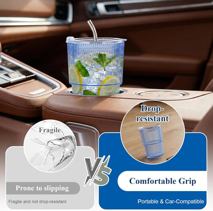 6 Pcs 20oz Plastic Ribbed Tumblers with Lid and Straws Green Plastic Reusable Iced Coffee Cups with Lid Unbreakable Vintage Ribbed Drinking Glasses Tumbler for Juice Smoothie Beverage with Clean Brush