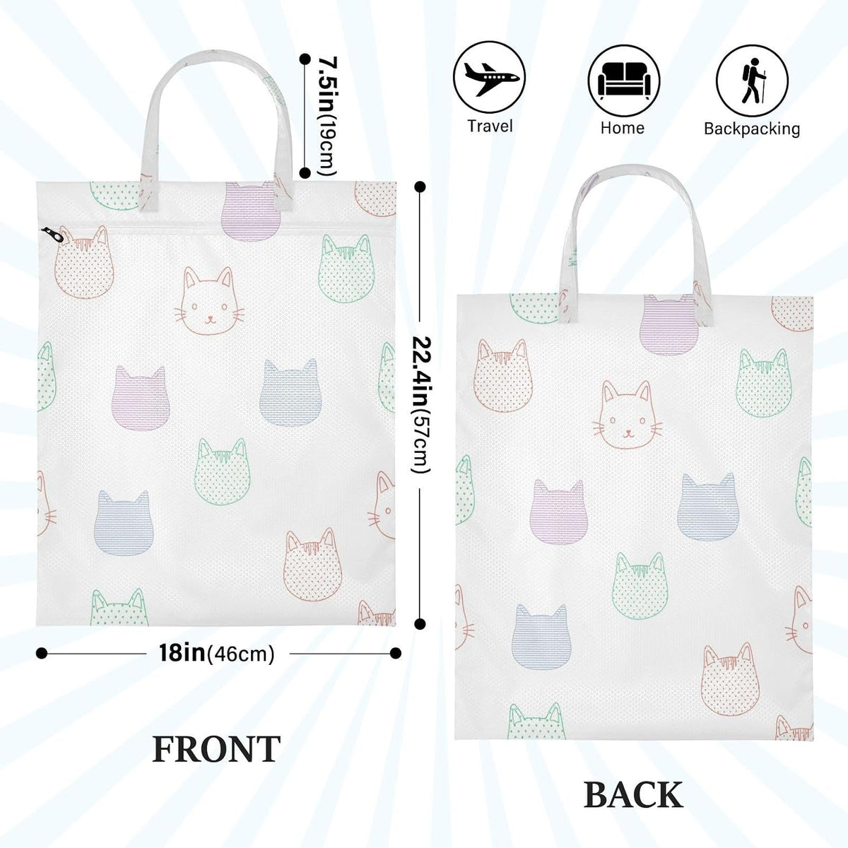 Colorful Cats Waterproof Travel Laundry Bag Easy Care 2-piece
