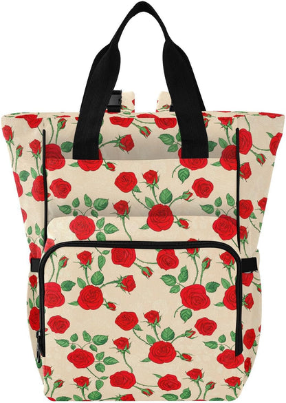 Diaper Bag Backpack, Multifunction Travel Bag for Moms Dads, Baby Changing Bag with Insulted Pockets, Stroller Straps and Side Bottle Pockets Timeless Rose Garden