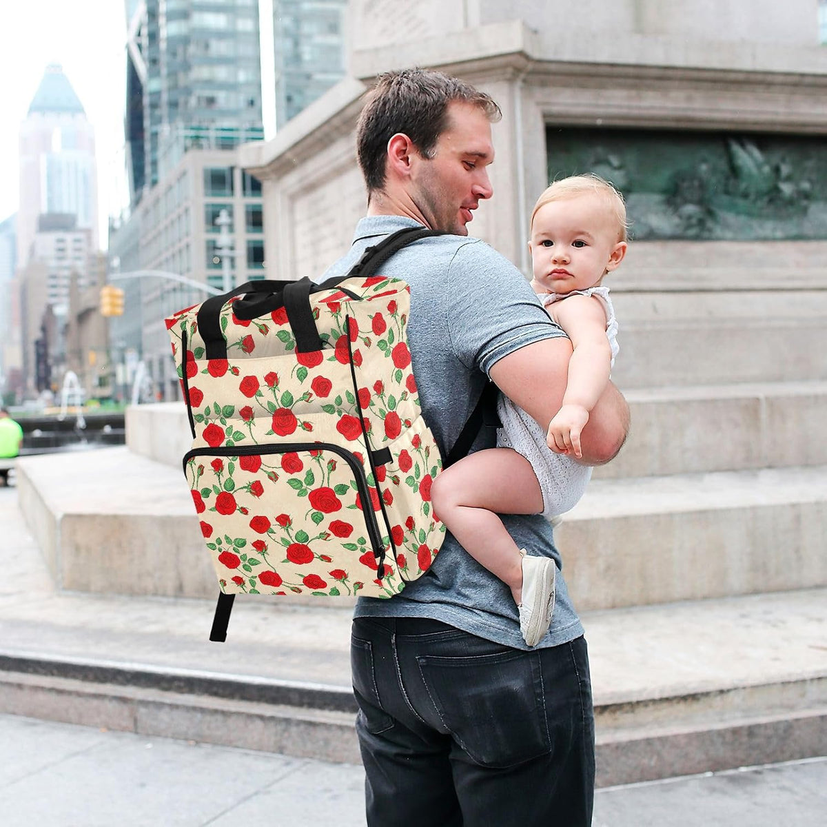 Diaper Bag Backpack, Multifunction Travel Bag for Moms Dads, Baby Changing Bag with Insulted Pockets, Stroller Straps and Side Bottle Pockets Timeless Rose Garden
