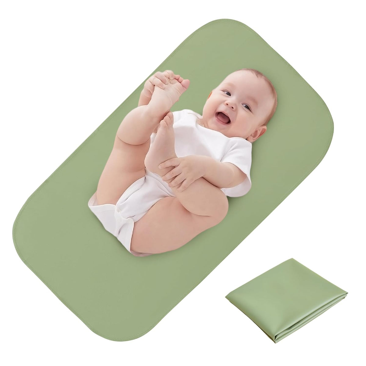 Changing Pad for Bed - Leather Changing Pad for Baby, Portable Baby Changing Mat Travel, Compact Diaper Change Mat, Fits Diaper Bag Beige
