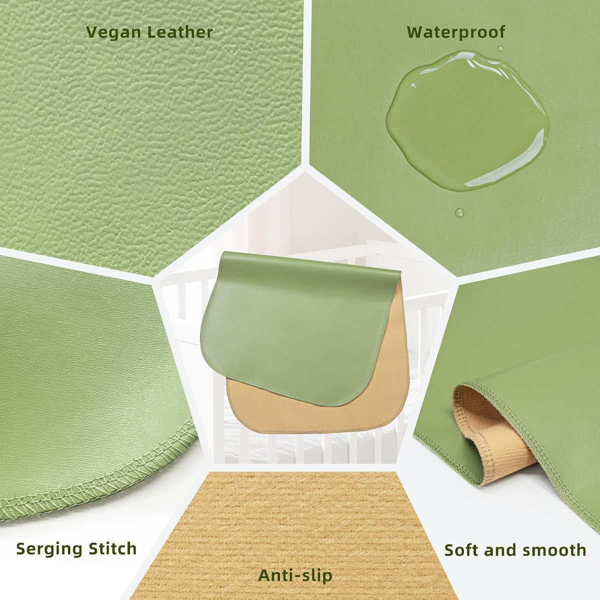Changing Pad for Bed - Leather Changing Pad for Baby, Portable Baby Changing Mat Travel, Compact Diaper Change Mat, Fits Diaper Bag Beige