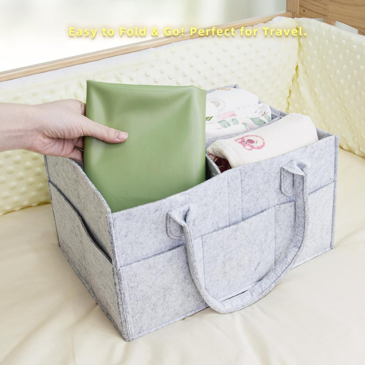 Changing Pad for Bed - Leather Changing Pad for Baby, Portable Baby Changing Mat Travel, Compact Diaper Change Mat, Fits Diaper Bag Beige