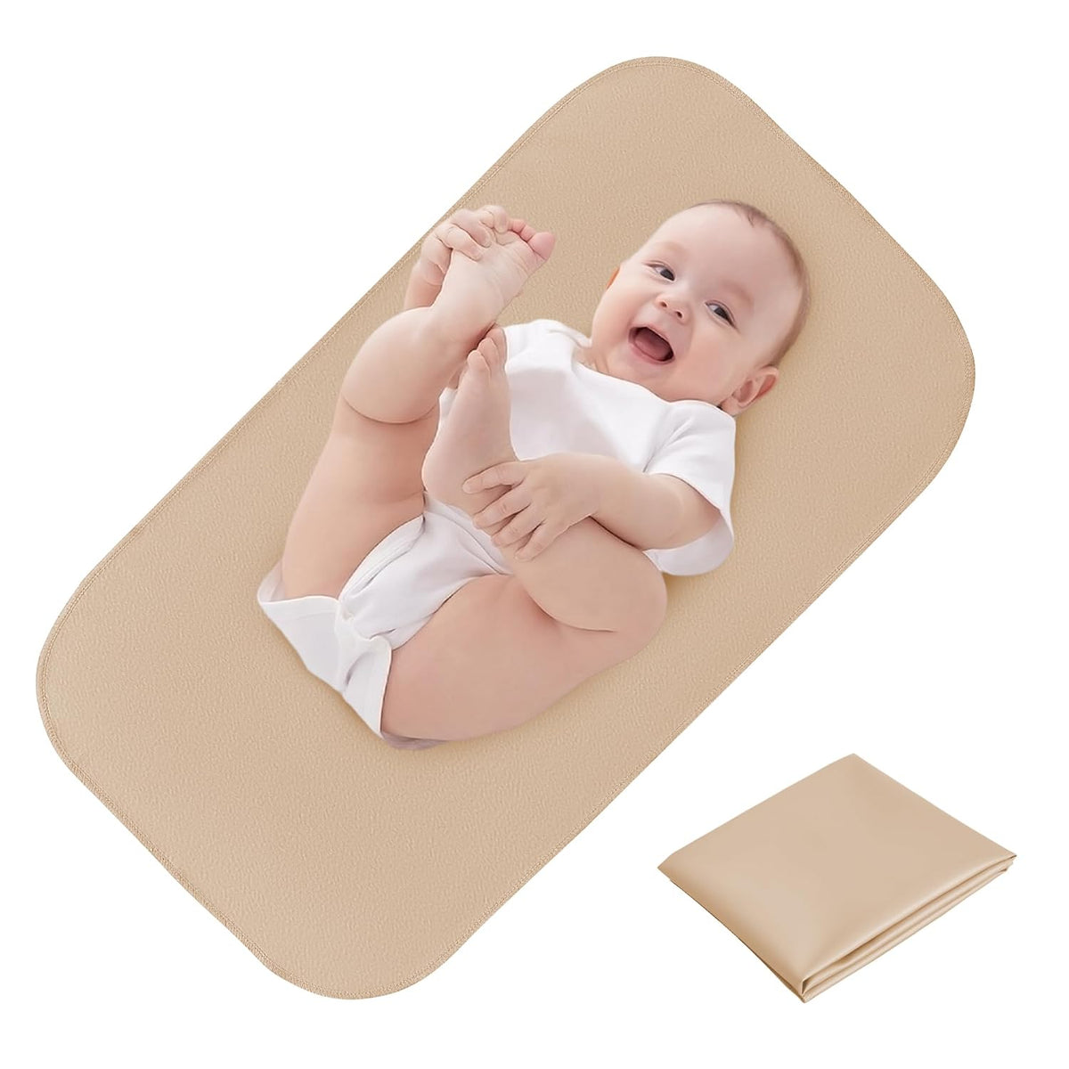 Changing Pad for Bed - Leather Changing Pad for Baby, Portable Baby Changing Mat Travel, Compact Diaper Change Mat, Fits Diaper Bag Beige