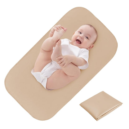 Changing Pad for Bed - Leather Changing Pad for Baby, Portable Baby Changing Mat Travel, Compact Diaper Change Mat, Fits Diaper Bag Beige