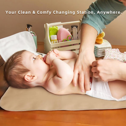 Changing Pad for Bed - Leather Changing Pad for Baby, Portable Baby Changing Mat Travel, Compact Diaper Change Mat, Fits Diaper Bag Beige