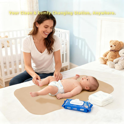 Changing Pad for Bed - Leather Changing Pad for Baby, Portable Baby Changing Mat Travel, Compact Diaper Change Mat, Fits Diaper Bag Beige