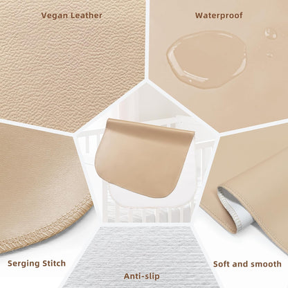 Changing Pad for Bed - Leather Changing Pad for Baby, Portable Baby Changing Mat Travel, Compact Diaper Change Mat, Fits Diaper Bag Beige