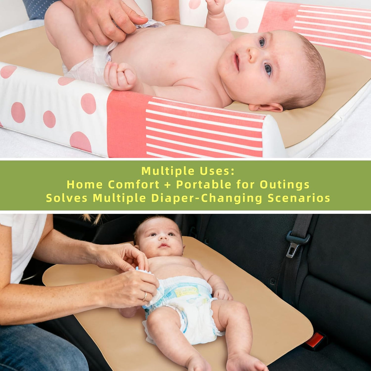 Changing Pad for Bed - Leather Changing Pad for Baby, Portable Baby Changing Mat Travel, Compact Diaper Change Mat, Fits Diaper Bag Beige