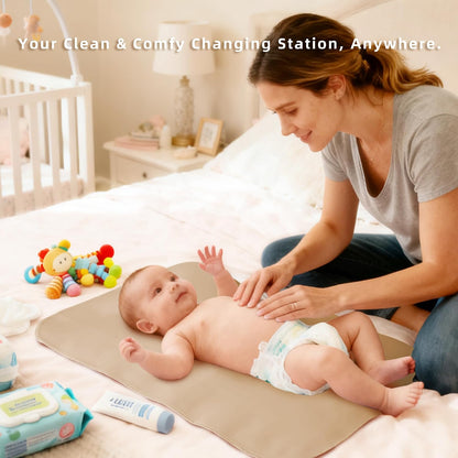 Changing Pad for Bed - Leather Changing Pad for Baby, Portable Baby Changing Mat Travel, Compact Diaper Change Mat, Fits Diaper Bag Beige
