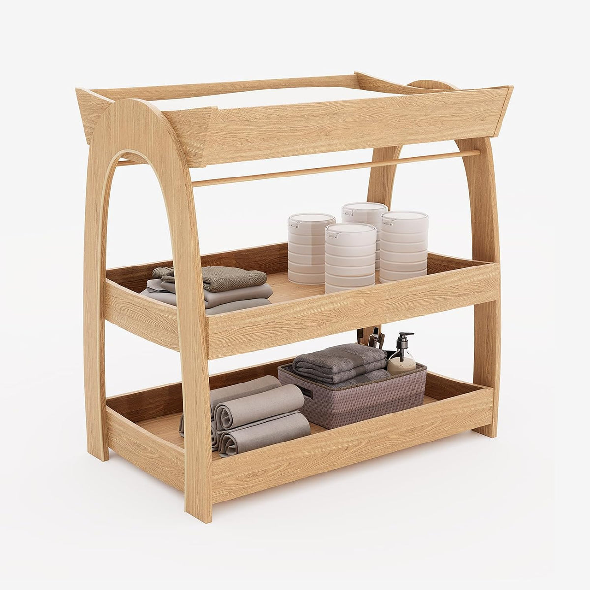 Baby Changing Table, Wood Diaper Changing Table with 2-Tier Storage Shelves, Wooden Baby Changing Station for Nursery, Modern Changing Table Dresser