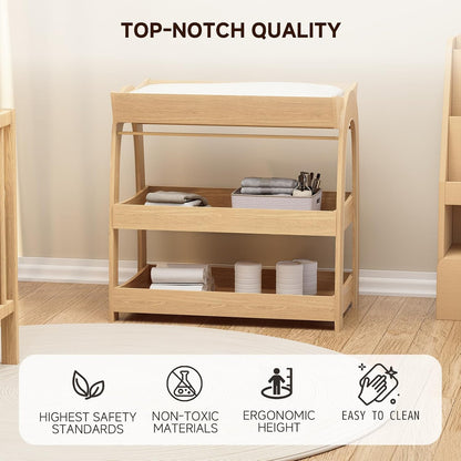 Baby Changing Table, Wood Diaper Changing Table with 2-Tier Storage Shelves, Wooden Baby Changing Station for Nursery, Modern Changing Table Dresser