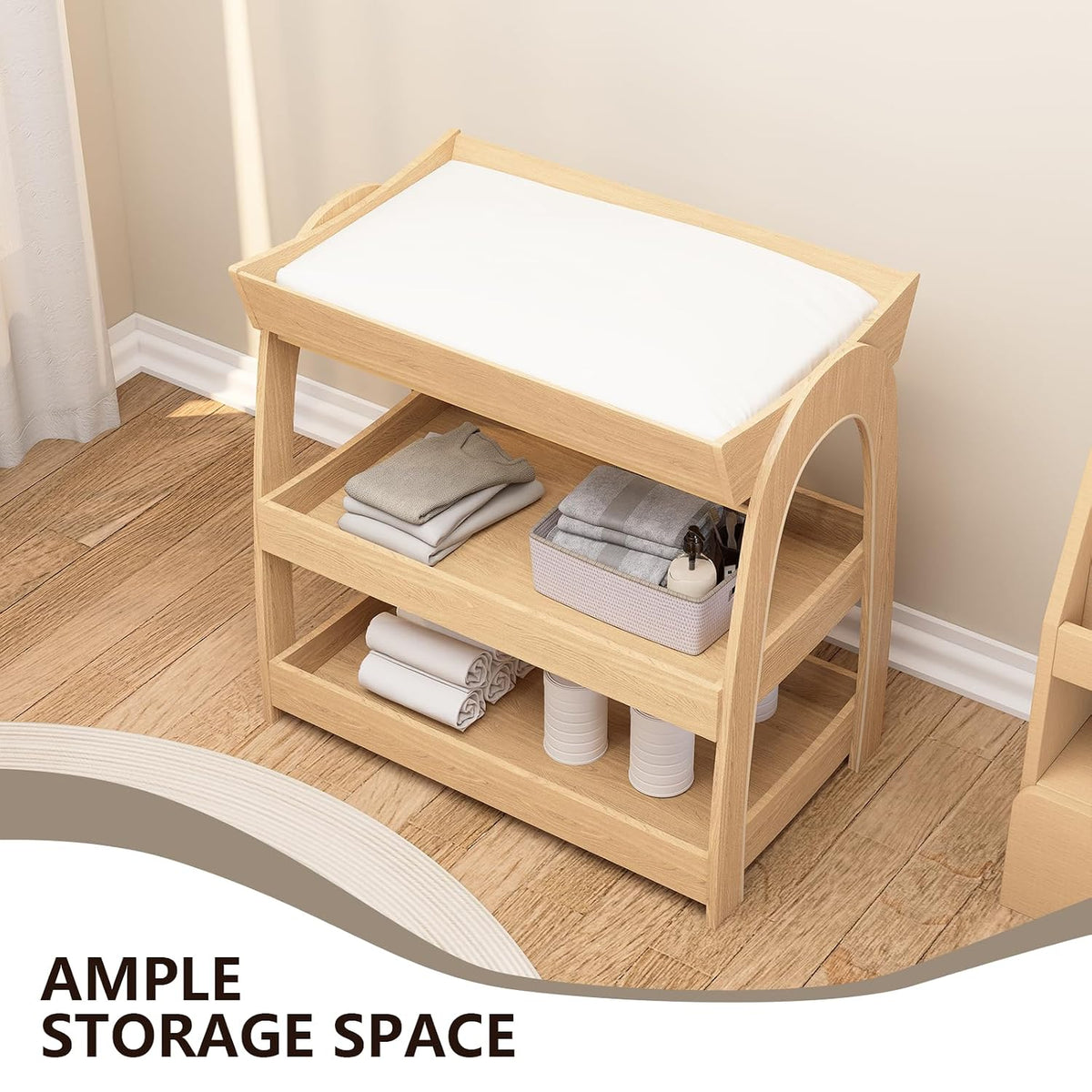 Baby Changing Table, Wood Diaper Changing Table with 2-Tier Storage Shelves, Wooden Baby Changing Station for Nursery, Modern Changing Table Dresser