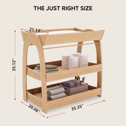 Baby Changing Table, Wood Diaper Changing Table with 2-Tier Storage Shelves, Wooden Baby Changing Station for Nursery, Modern Changing Table Dresser