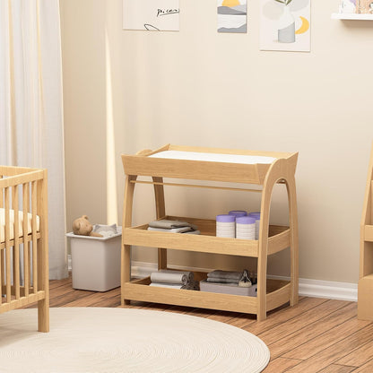 Baby Changing Table, Wood Diaper Changing Table with 2-Tier Storage Shelves, Wooden Baby Changing Station for Nursery, Modern Changing Table Dresser
