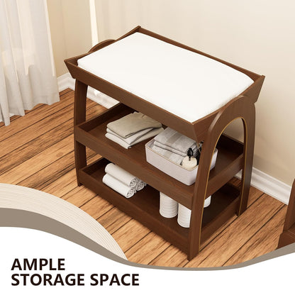 Baby Changing Table, Wood Diaper Changing Table with 2-Tier Storage Shelves, Wooden Baby Changing Station for Nursery, Modern Changing Table Dresser