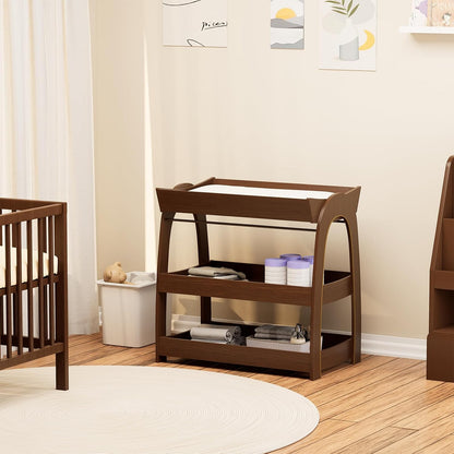 Baby Changing Table, Wood Diaper Changing Table with 2-Tier Storage Shelves, Wooden Baby Changing Station for Nursery, Modern Changing Table Dresser