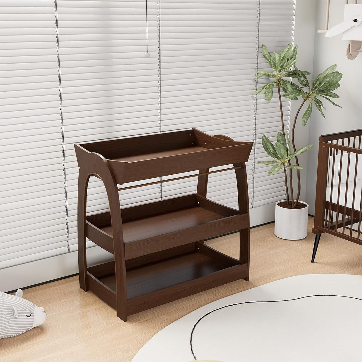 Baby Changing Table, Wood Diaper Changing Table with 2-Tier Storage Shelves, Wooden Baby Changing Station for Nursery, Modern Changing Table Dresser