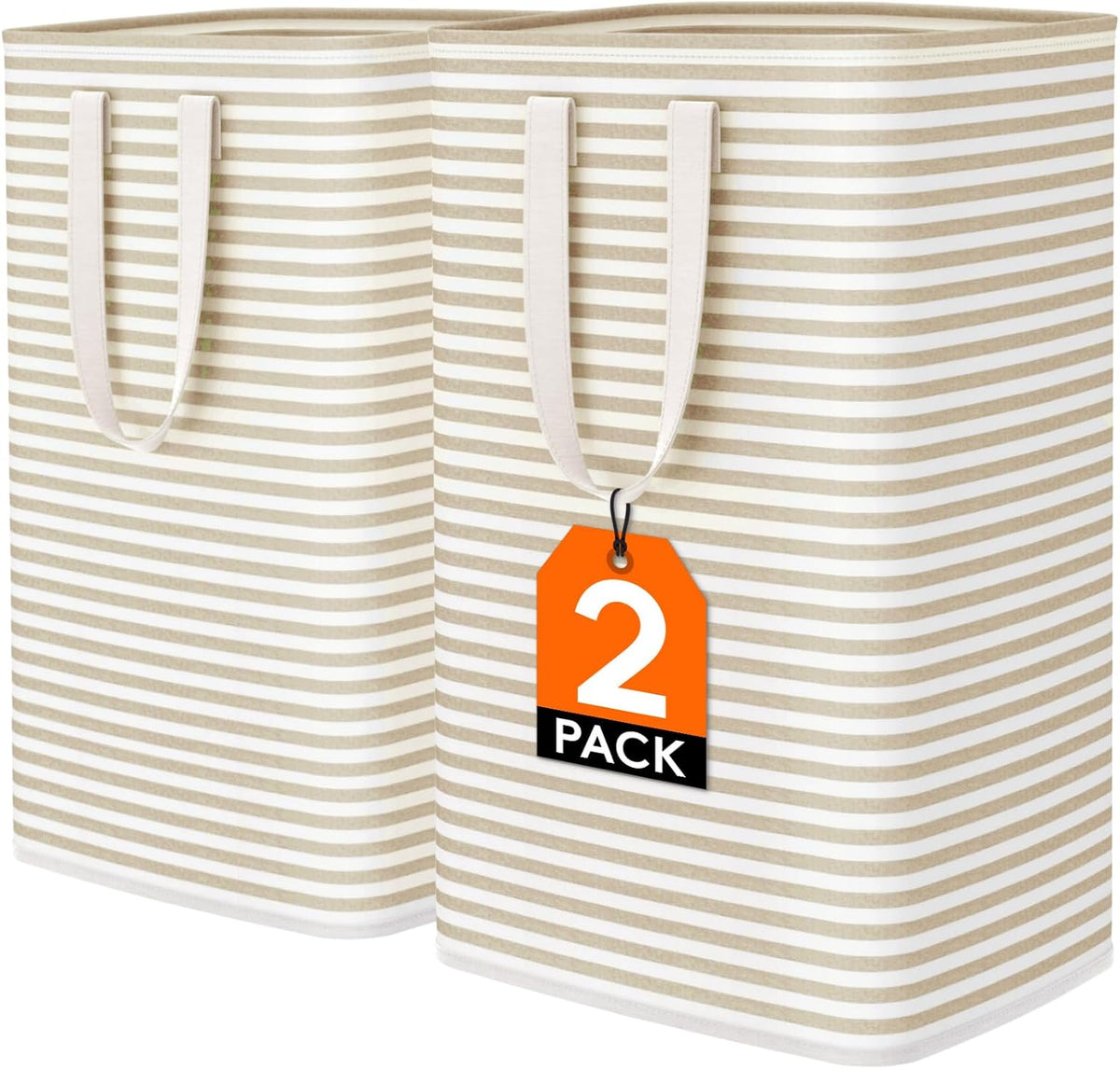 80L Large Laundry Baskets, 3 Pack, Reinforced Handles, Beige