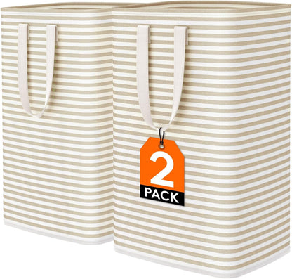 80L Large Laundry Baskets, 3 Pack, Reinforced Handles, Beige