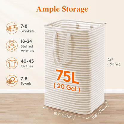 80L Large Laundry Baskets, 3 Pack, Reinforced Handles, Beige